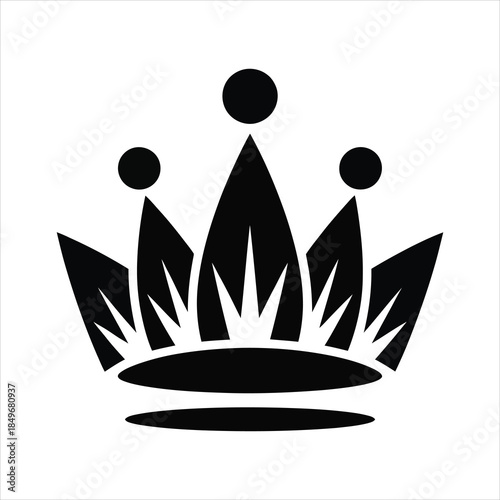 Black silhouette of a royal crown adorns the white background, presenting a regal icon