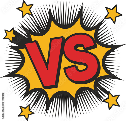 Comic Style "VS" Versus Illustration with Starburst and Stars