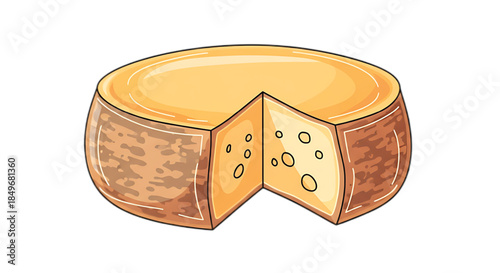 Gouda Cheese Wheel Vector Illustration with Cut Slice 
