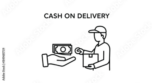 Delivery person handing package and receiving cash payment for goods