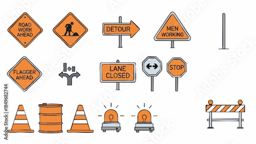 Roadwork Signs and Barriers for Construction Zones.