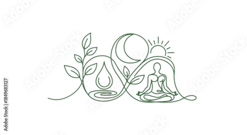 Harmonious balance of nature, water, celestial bodies, and human meditation