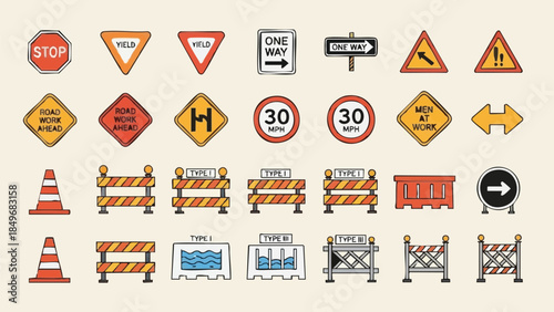 road signs and barriers clipart set.