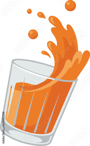 A glass of splashing orange juice, vibrant and refreshing vector illustration

