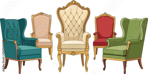Royal Vintage Armchairs Set with Elegant Classic Upholstered Furniture Illustration