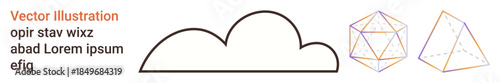 Weather symbols, geometry studies, conceptual design, education tools, abstract art, digital projects. Outlines of a cloud and polyhedrons. Weather symbols and geometry studies in abstract design