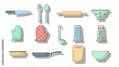 Pastel Kitchen Utensils Vector Icon Set