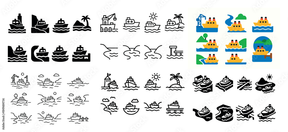 Fototapeta premium Various icon designs of boats and ships