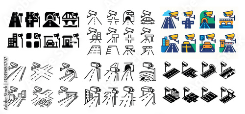Surveillance icons on urban infrastructure