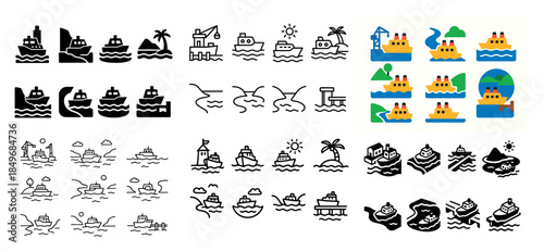 Various icon designs of boats and ships