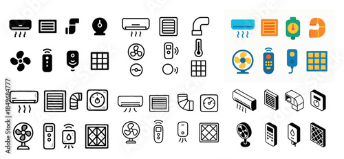 Diverse hvac icons set collection