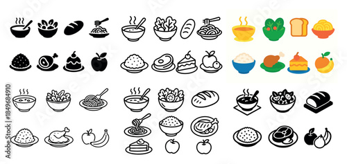 Variety of delicious food icons