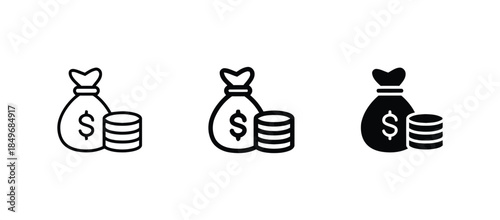 Money bag with dollar sign and coins represent financial asset and economic prosperity, and business success