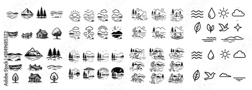 Nature icons collection in black and white