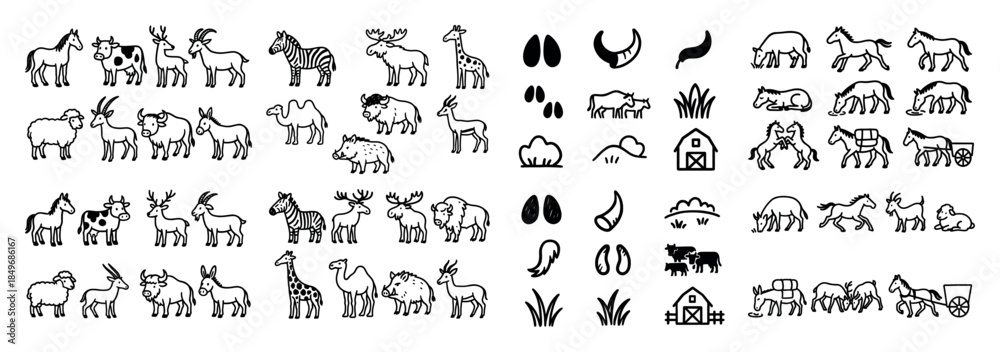 Fototapeta premium Farm and wild animal silhouettes