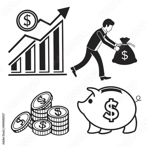 Finance And Money Icon Set  Clean Flat Vector  Pur Vector Illustration Isolated on White Background