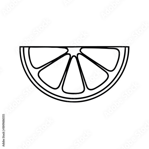 Black outline doodle of a quarter wedge of lemon slice, simple line art vector for a coloring book or cocktail ingredient icon.