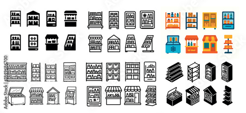 Variety of store shelves and cabinets