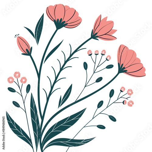 Modern Floral Flat Illustration  Clean Vector  Pur (1) Vector Illustration Isolated on White Background