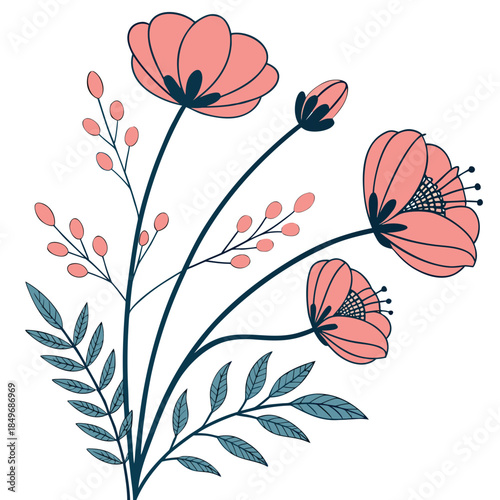 Modern Floral Flat Illustration  Clean Vector  Pur (2) Vector Illustration Isolated on White Background