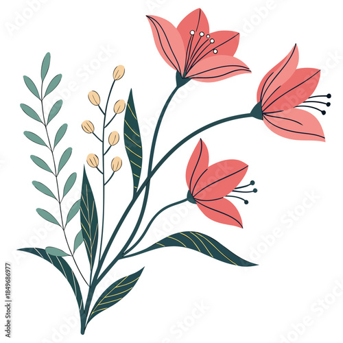 Modern Floral Flat Illustration  Clean Vector  Pur (3) Vector Illustration Isolated on White Background