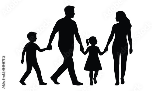 Black silhouette of a family walking together