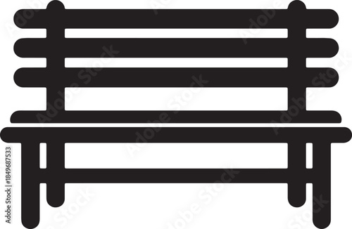 Isolated empty wooden garden bench park furniture object with brown seat and metal design on a white background illustration