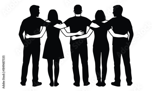 Friends embracing in unity isolated on white background