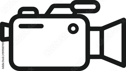 Simple black and white line drawing of a vintage camcorder icon