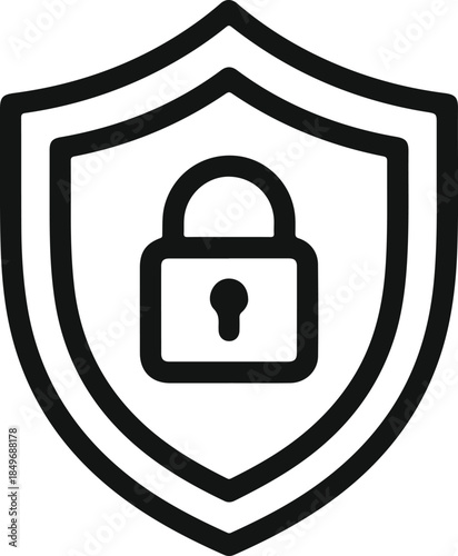 A shield icon with a padlock inside representing security and protection
