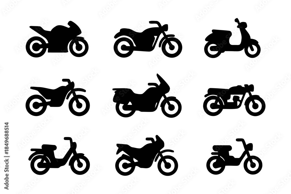 Obraz premium Motorcycle types isolated vector silhouette illustration