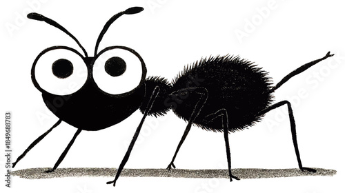 Cute and Funny Cartoon Ant Illustration with Big Eyes, Whimsical Insect Character Design for Children's Content