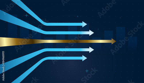 A premium finance Arrows move forward concept showing the step arrows that represent profit acceleration and positive market trends. vector illustration