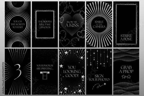 Social Media Vertical Banner Photo Booth Screen in Black & Silver Party in Vector