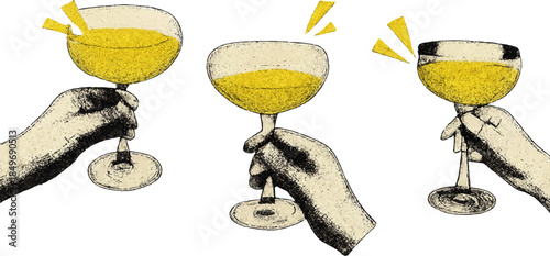 Vintage Champagne Toast Illustration – Retro Celebration Clipart
