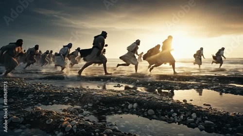 Moses parts the Red Sea, leading the dramatic biblical Exodus
