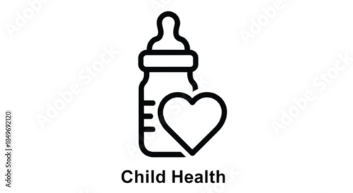 Icon symbolizing child health and care with a baby bottle and heart.