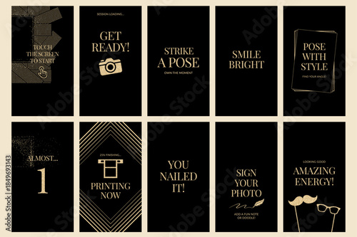 Social Media Vertical Banner Photo Booth Screen in Black & Gold Party in Vector