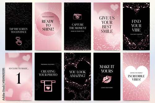 Social Media Vertical Banner Photo Booth Screen Valentine Day in Vector