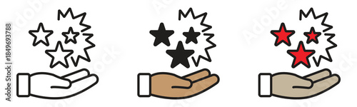 Hand holding three stars icon set representing quality, rating, and excellent service