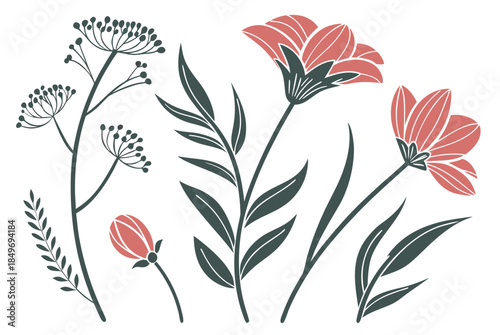 Nature Inspired Floral Icons  Clean Vector Art  Pu Vector Illustration Isolated on White Background