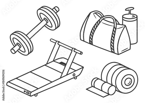 Fitness Equipment Icon Set  Flat Vector  Pure Whit (1) Vector Illustration Isolated on White Background