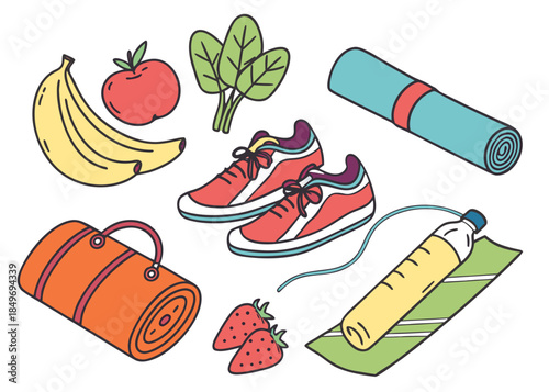 Healthy Lifestyle Objects Illustration  Vector Sty (3) Vector Illustration Isolated on White Background