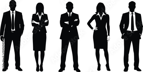 Confident business professionals silhouettes standing with crossed arms, representing leadership, authority, gender diversity, professionalism, and modern corporate workforce concepts