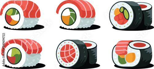 Assortment of sushi rolls and nigiri, Japanese seafood delicacies with rice and seaweed, exquisite oriental dining experience