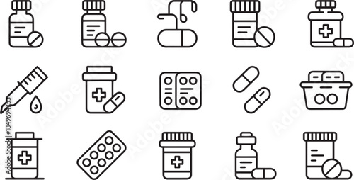 Medical Pills and Bottles Icons