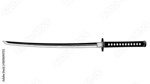 A traditional Japanese katana sword displayed horizontally on a white background