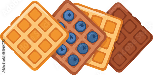 Breakfast waffles set isolated on transparent background tasty morning dessert different flavors square shapes