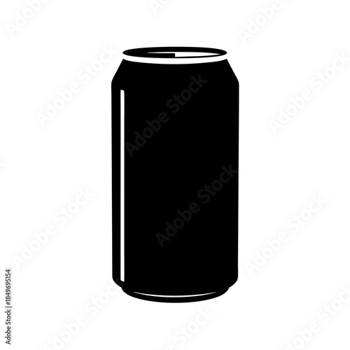 A minimalist black silhouette illustration of an aluminum beverage can, perfect for design elements
