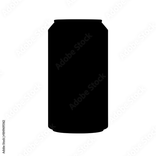 Minimalist black silhouette of a standard aluminum beverage can isolated on a white background
